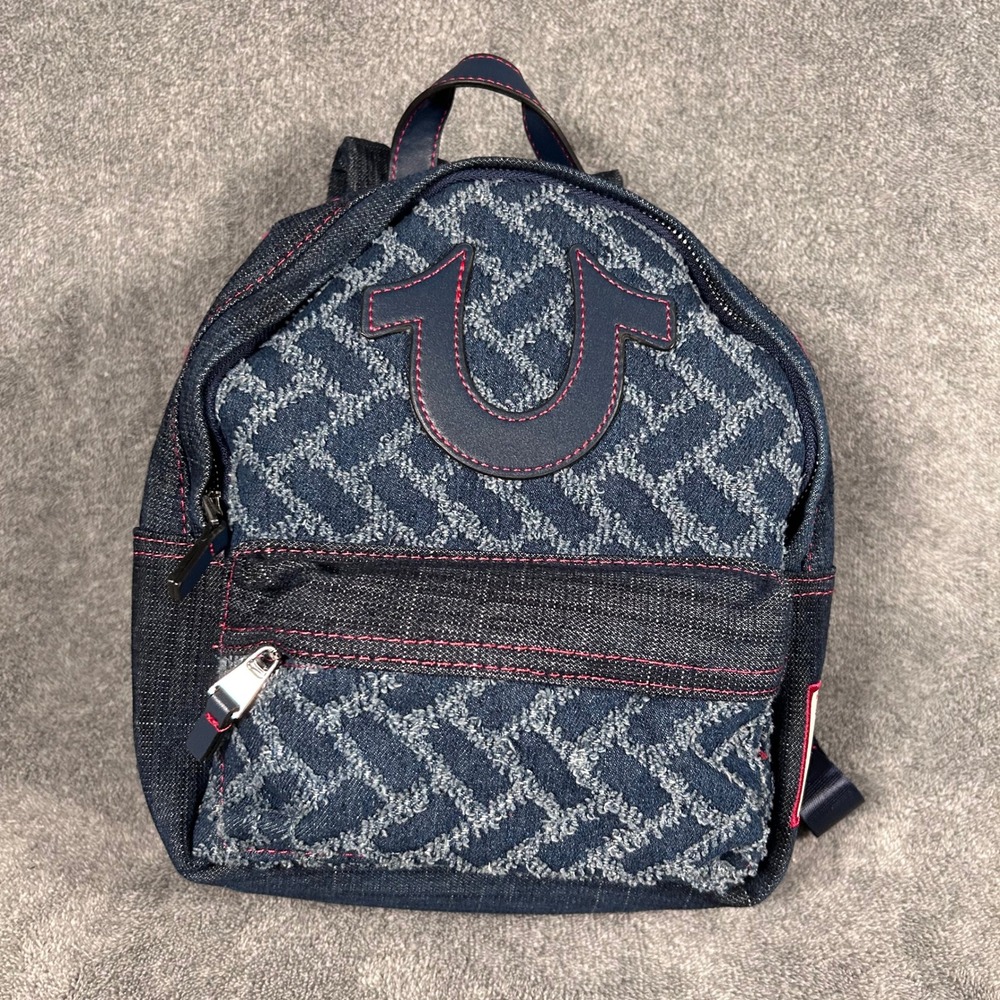 True Religion Denim Mini Backpack Pink Stitch Logo Small Travel Bag - New